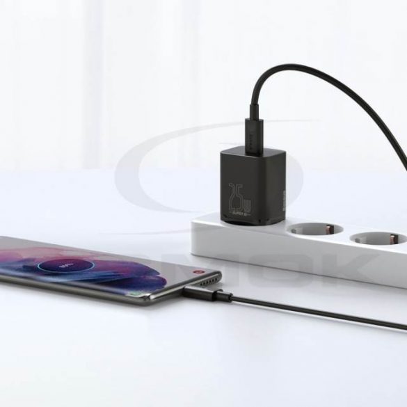 ÎNCĂRCĂTOR DE CĂLĂTORI BASEUS SUPER SI USB-C 25W QC PD + CABLU USB-C LA LA USB-C TZCCSUP-L01 NEGRU