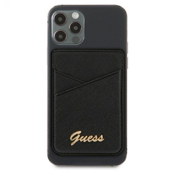 Slot pentru card Guess Wallet GUWMSSASLBK MagSafe Saffiano negru / negru