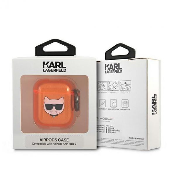 Husa pentru AirPods Karl Lagerfeld KLA2UCHFO Choupette portocaliu / portocaliu