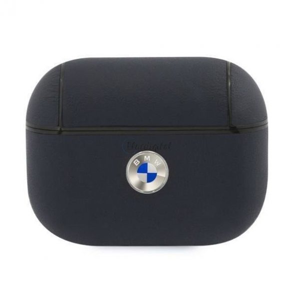 Husă BMW BMAPSSLNA AirPods Pro granatow/bleumarin din piele naturală Logo argintiu