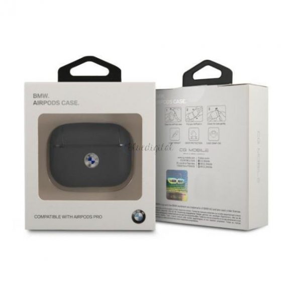 Husă BMW BMAPSSLNA AirPods Pro granatow/bleumarin din piele naturală Logo argintiu