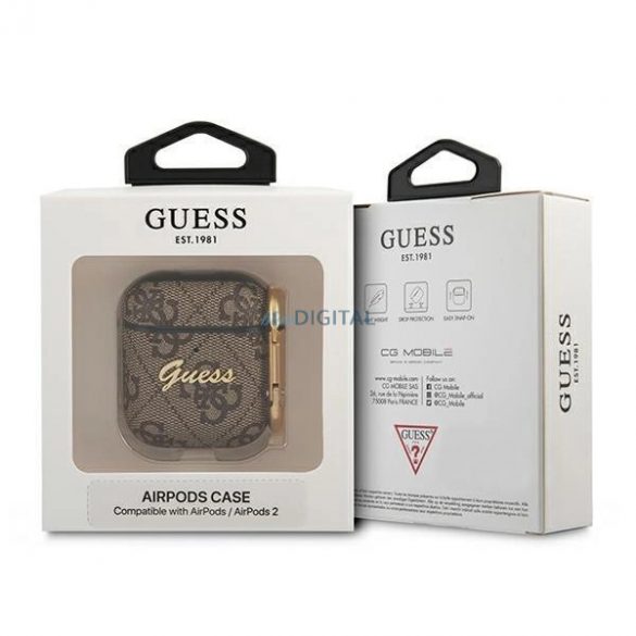 Husă Guess GUA24GSMW AirPods maro/maro 4G Script Metal Collection