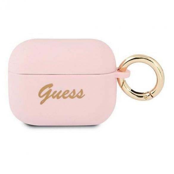 Husa Guess GUAPSSSI AirPods Pro roz/roz Silicone Vintage Script