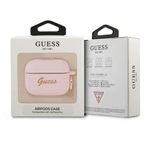 Husa Guess GUAPSSSI AirPods Pro roz/roz Silicone Vintage Script