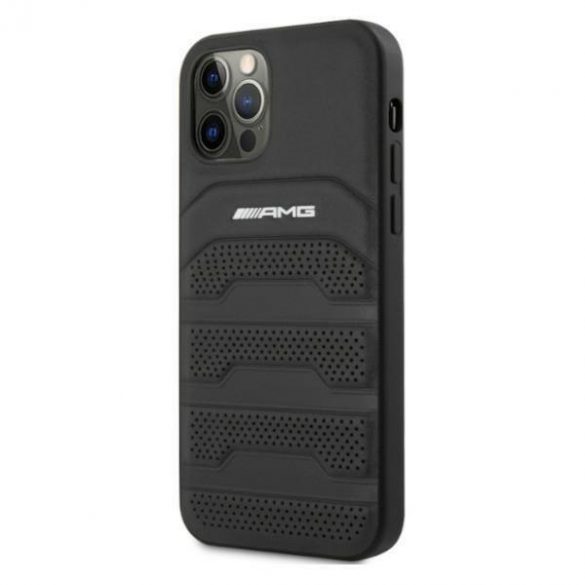 AMG AMHCP12MGSEBK Husă neagră pentru iPhone 12 / iPhone 12 Pro 6.1" cu linii în relief BŐR