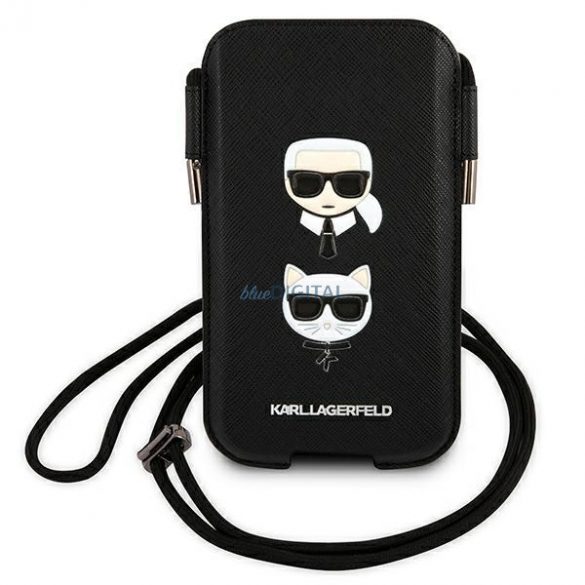 Geantă de mână Karl Lagerfeld KLHCP12MOPHKCK 6,1 "negru / negru hardcase Saffiano Ikonik Karl & Choupette Head