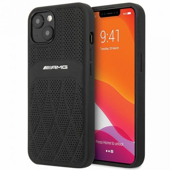 AMG AMHCP13MOSDBK iPhone 13 6.1" negru/negru hardcase piele linii curbate