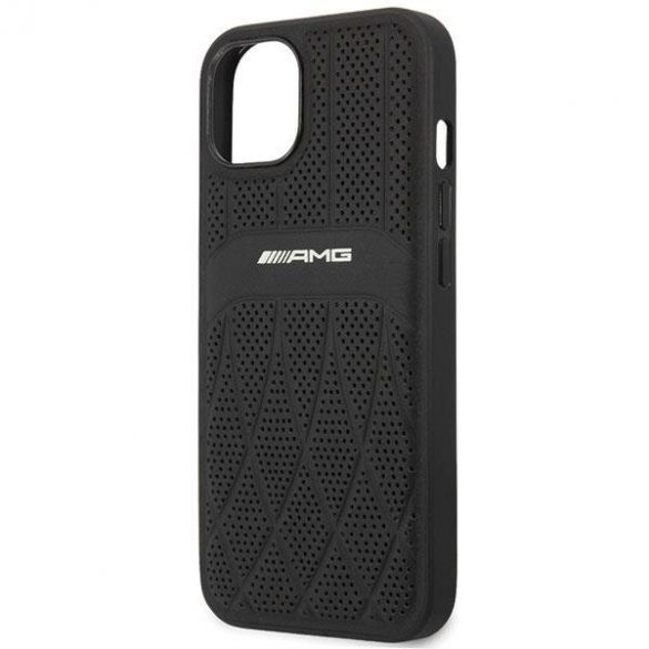 AMG AMHCP13MOSDBK iPhone 13 6.1" negru/negru hardcase piele linii curbate