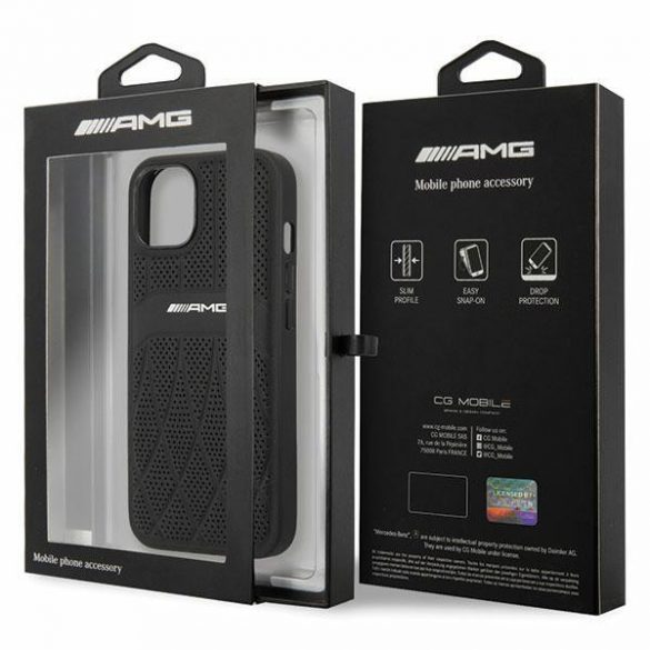 AMG AMHCP13MOSDBK iPhone 13 6.1" negru/negru hardcase piele linii curbate