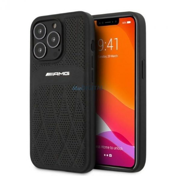 AMG AMHCP13LOSDBK iPhone 13 Pro / 13 6,1" carcasa rigidă/neagră, piele, linii curbate