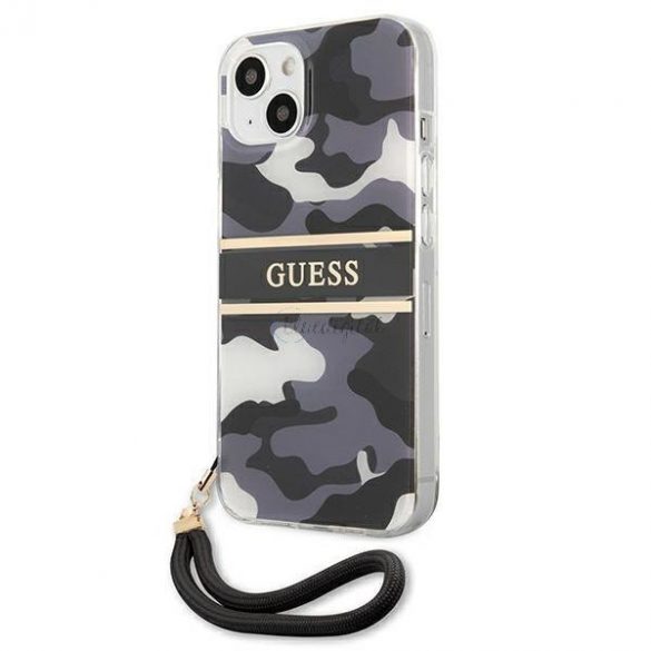 Guess GUHCP13MKCABBK iPhone 13 6.1 "negru/negru husă rigidă Camo Strap Collection