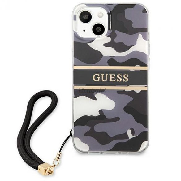 Guess GUHCP13MKCABBK iPhone 13 6.1 "negru/negru husă rigidă Camo Strap Collection