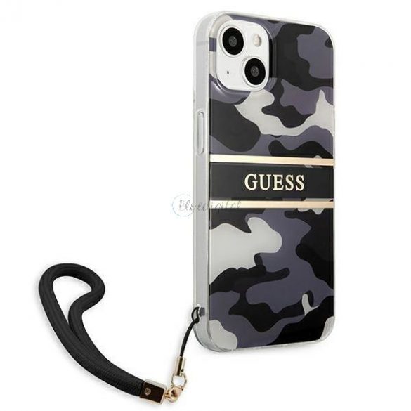 Guess GUHCP13MKCABBK iPhone 13 6.1 "negru/negru husă rigidă Camo Strap Collection