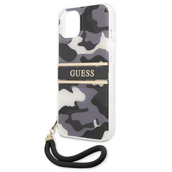 Guess GUHCP13MKCABBK iPhone 13 6.1 "negru/negru husă rigidă Camo Strap Collection