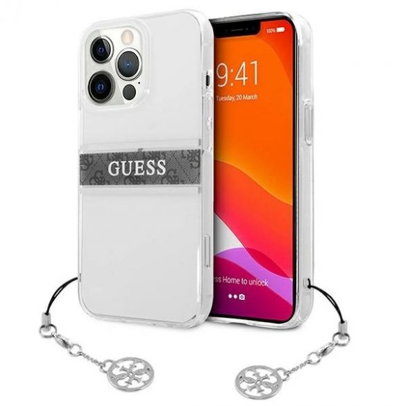 Guess GUHCP13LKB4GGR iPhone 13 Pro / 13 6,1" husă transparentă cu cureaua gri 4G