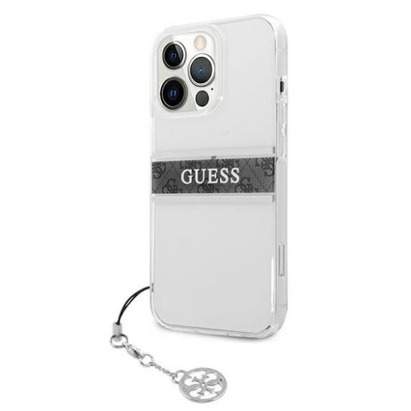 Guess GUHCP13LKB4GGR iPhone 13 Pro / 13 6,1" husă transparentă cu cureaua gri 4G