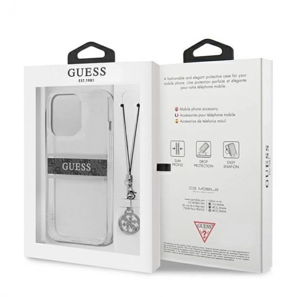 Guess GUHCP13LKB4GGR iPhone 13 Pro / 13 6,1" husă transparentă cu cureaua gri 4G