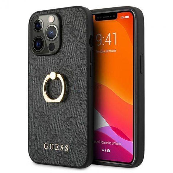 Guess GUHCP13L4GMRGR iPhone 13 Pro / 13 6.1 "gri/gri 4G hardcase cu suport inel