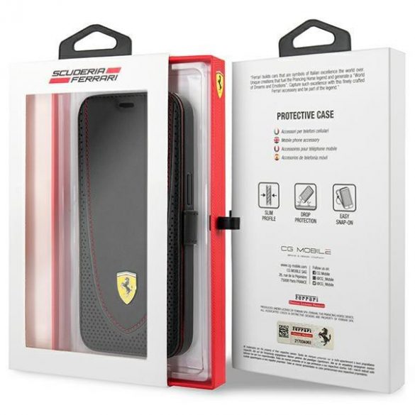 Ferrari FEFLBKP13LRGOK iPhone 13 Pro 6.1" negru/negru Linie curbată din piele de carte