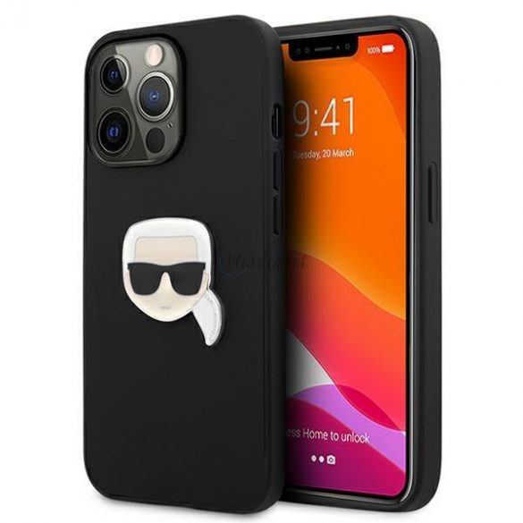 Karl Lagerfeld KLHCP13LPKMK iPhone 13 Pro / 13 6,1 "negru / negru husă rigidă Piele Ikonik Karl's Head Metal