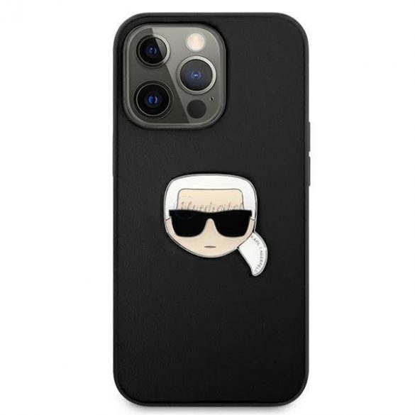 Karl Lagerfeld KLHCP13LPKMK iPhone 13 Pro / 13 6,1 "negru / negru husă rigidă Piele Ikonik Karl's Head Metal