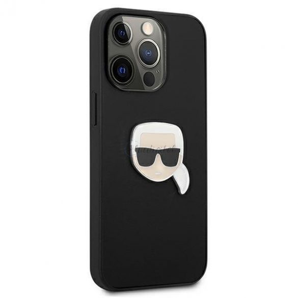 Karl Lagerfeld KLHCP13LPKMK iPhone 13 Pro / 13 6,1 "negru / negru husă rigidă Piele Ikonik Karl's Head Metal