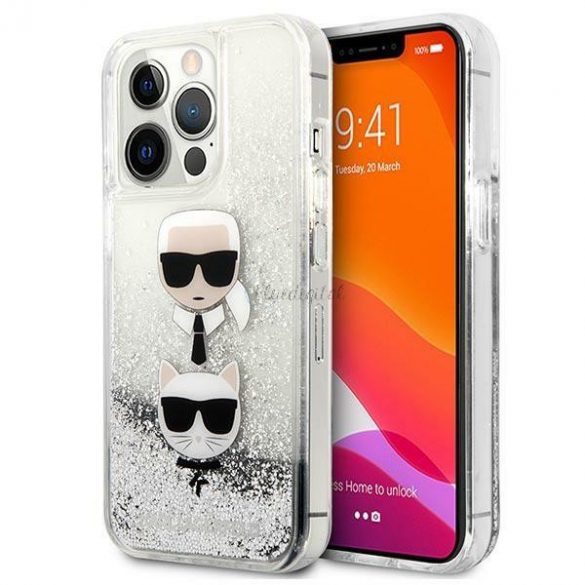 Karl Lagerfeld KLHCP13LKICGLS iPhone 13 Pro / 13 6.1" argintiu / argintiu hardcase Liquid Glitter Karl & Choupette Head