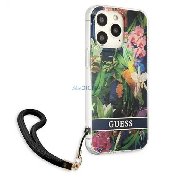 Guess GUHCP13LHFLSB iPhone 13 Pro / 13 6.1 "albastru / albastru hardcase curea cu flori