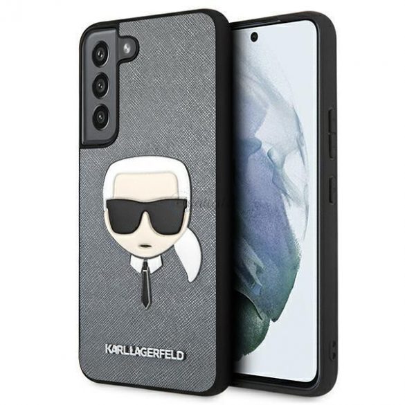 Karl Lagerfeld KLHCS22MSAKHSL S906 S22 + carcasă rigidă argintie / argintie Saffiano Ikonik Karl's Head