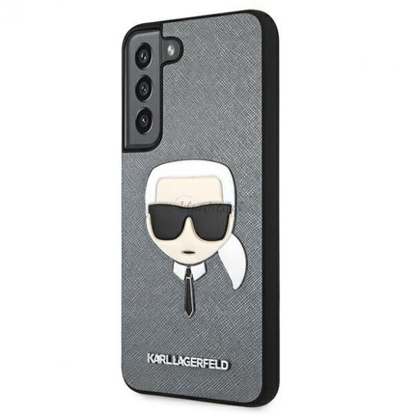 Karl Lagerfeld KLHCS22MSAKHSL S906 S22 + carcasă rigidă argintie / argintie Saffiano Ikonik Karl's Head