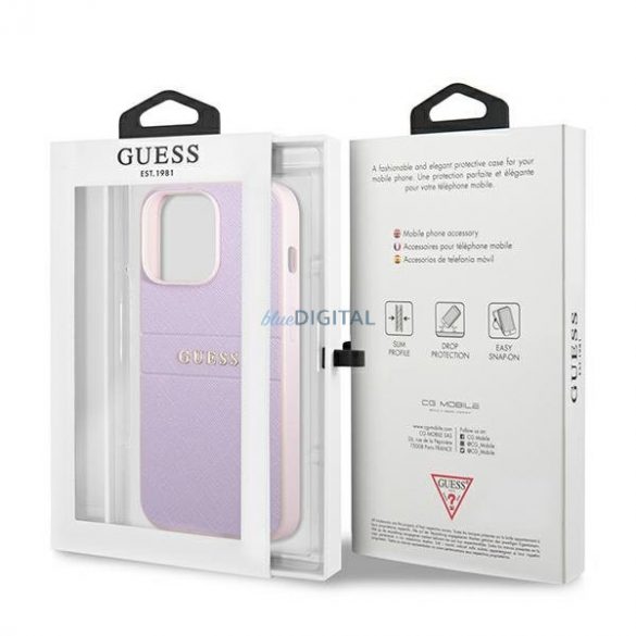 Guess GUHCP13LPSASBPU iPhone 13 Pro / 13 6,1 inchi mov/violet Saffiano Hot Stamp & Metal Logo