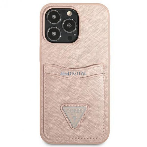 Guess GUHCP13LPSATPP iPhone 13 Pro / 13 6.1 "roz/roz husă rigidă SaffianoTriangle Logo Slot pentru carduri