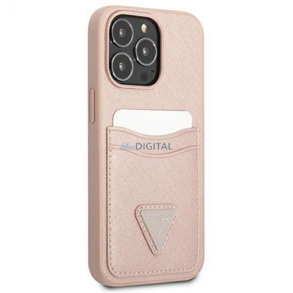 Guess GUHCP13LPSATPP iPhone 13 Pro / 13 6.1 "roz/roz husă rigidă SaffianoTriangle Logo Slot pentru carduri