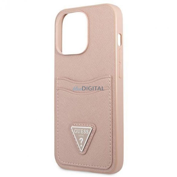 Guess GUHCP13LPSATPP iPhone 13 Pro / 13 6.1 "roz/roz husă rigidă SaffianoTriangle Logo Slot pentru carduri