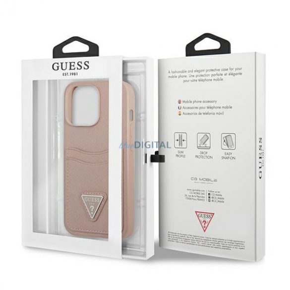 Guess GUHCP13LPSATPP iPhone 13 Pro / 13 6.1 "roz/roz husă rigidă SaffianoTriangle Logo Slot pentru carduri