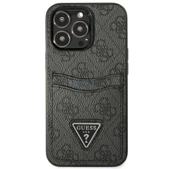 Guess GUHCP13LP4TPK iPhone 13 Pro / 13 6.1" negru/negru Carcasă rigidă 4G Triunghi Logo Slot pentru carduri