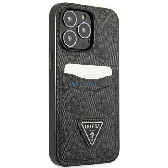 Guess GUHCP13LP4TPK iPhone 13 Pro / 13 6.1" negru/negru Carcasă rigidă 4G Triunghi Logo Slot pentru carduri