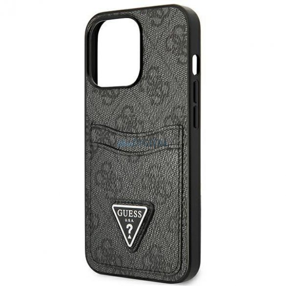 Guess GUHCP13LP4TPK iPhone 13 Pro / 13 6.1" negru/negru Carcasă rigidă 4G Triunghi Logo Slot pentru carduri