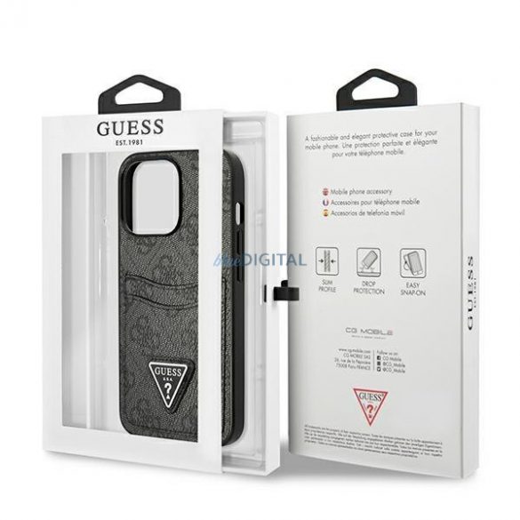 Guess GUHCP13LP4TPK iPhone 13 Pro / 13 6.1" negru/negru Carcasă rigidă 4G Triunghi Logo Slot pentru carduri