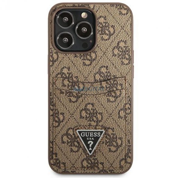 Guess GUHCP13LP4TPW iPhone 13 Pro / 13 6,1" husă maro/brązowy Slot pentru carduri cu logo triunghi 4G