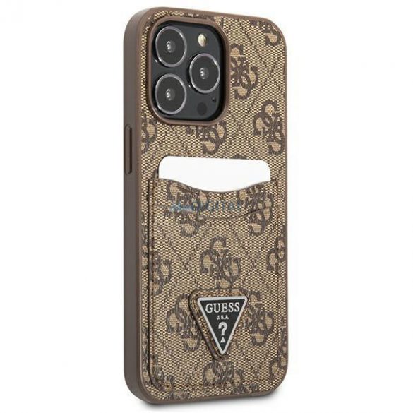 Guess GUHCP13LP4TPW iPhone 13 Pro / 13 6,1" husă maro/brązowy Slot pentru carduri cu logo triunghi 4G