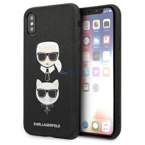 Karl Lagerfeld KLHCI65SAKICKCBK iPhone XS Max husă rigidă neagră/czarny Saffiano Karl&Choupette Head