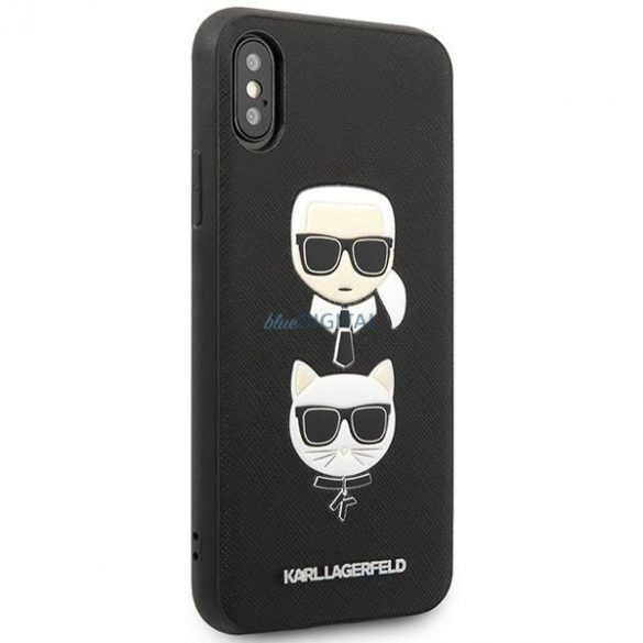 Karl Lagerfeld KLHCI65SAKICKCBK iPhone XS Max husă rigidă neagră/czarny Saffiano Karl&Choupette Head