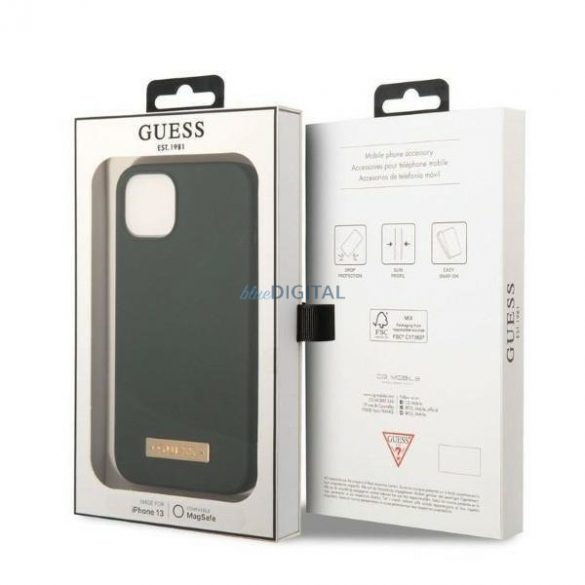 Guess GUHMP13MSBPLA Husă rigidă pentru iPhone 13 6,1" verde/kaki Placă cu logo din silicon MagSafe