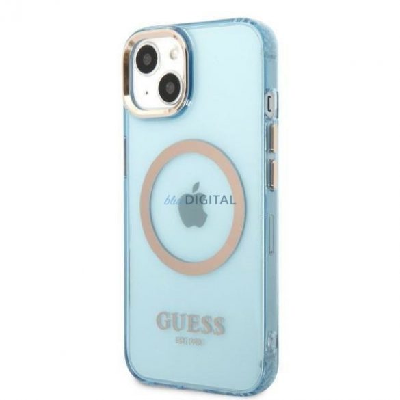 Guess GUHMP13MHTCMB Husă rigidă pentru iPhone 13 6,1" niebieski/albastru Gold Outline Translucent MagSafe