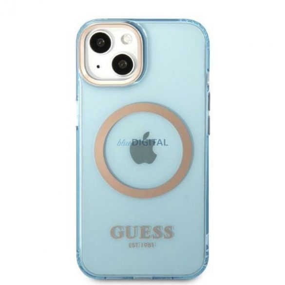 Guess GUHMP13MHTCMB Husă rigidă pentru iPhone 13 6,1" niebieski/albastru Gold Outline Translucent MagSafe