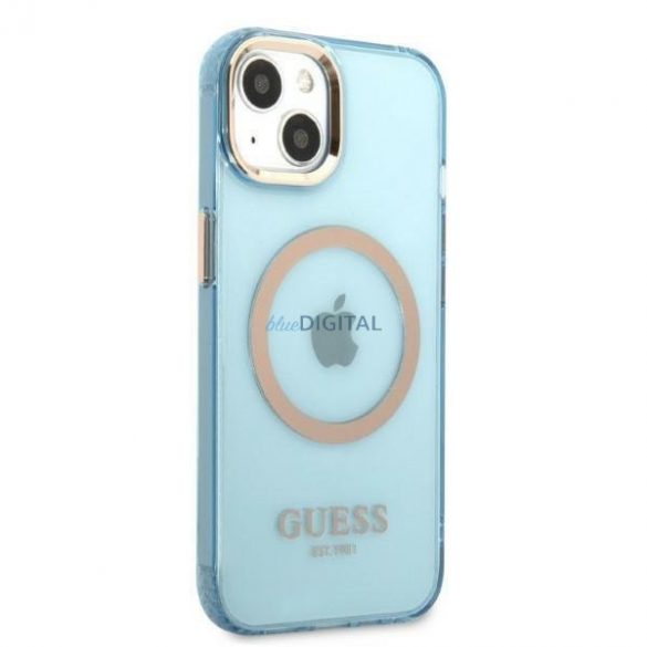 Guess GUHMP13MHTCMB Husă rigidă pentru iPhone 13 6,1" niebieski/albastru Gold Outline Translucent MagSafe