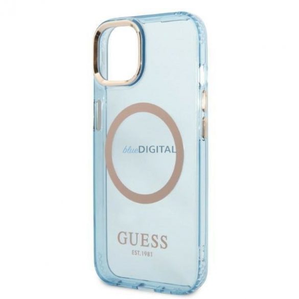 Guess GUHMP13MHTCMB Husă rigidă pentru iPhone 13 6,1" niebieski/albastru Gold Outline Translucent MagSafe