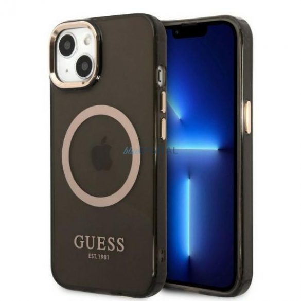 Guess GUHMP13MHTCMK Husă rigidă pentru iPhone 13 6,1" czarny/negru Gold Outline Translucent MagSafe