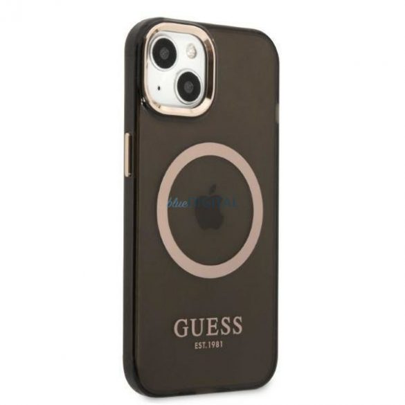 Guess GUHMP13MHTCMK Husă rigidă pentru iPhone 13 6,1" czarny/negru Gold Outline Translucent MagSafe